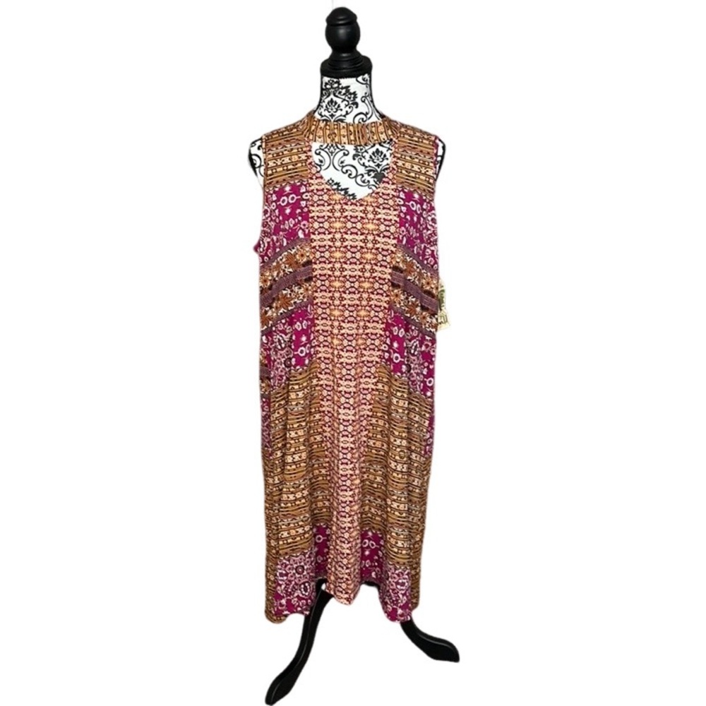 One World Women’s Dress XL Multicolor High Low mock neck scooped Neckline